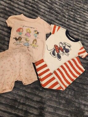 Disney Girls Pajama Sets - Pink Princesses & White Minnie Red Stripes, Size 3T